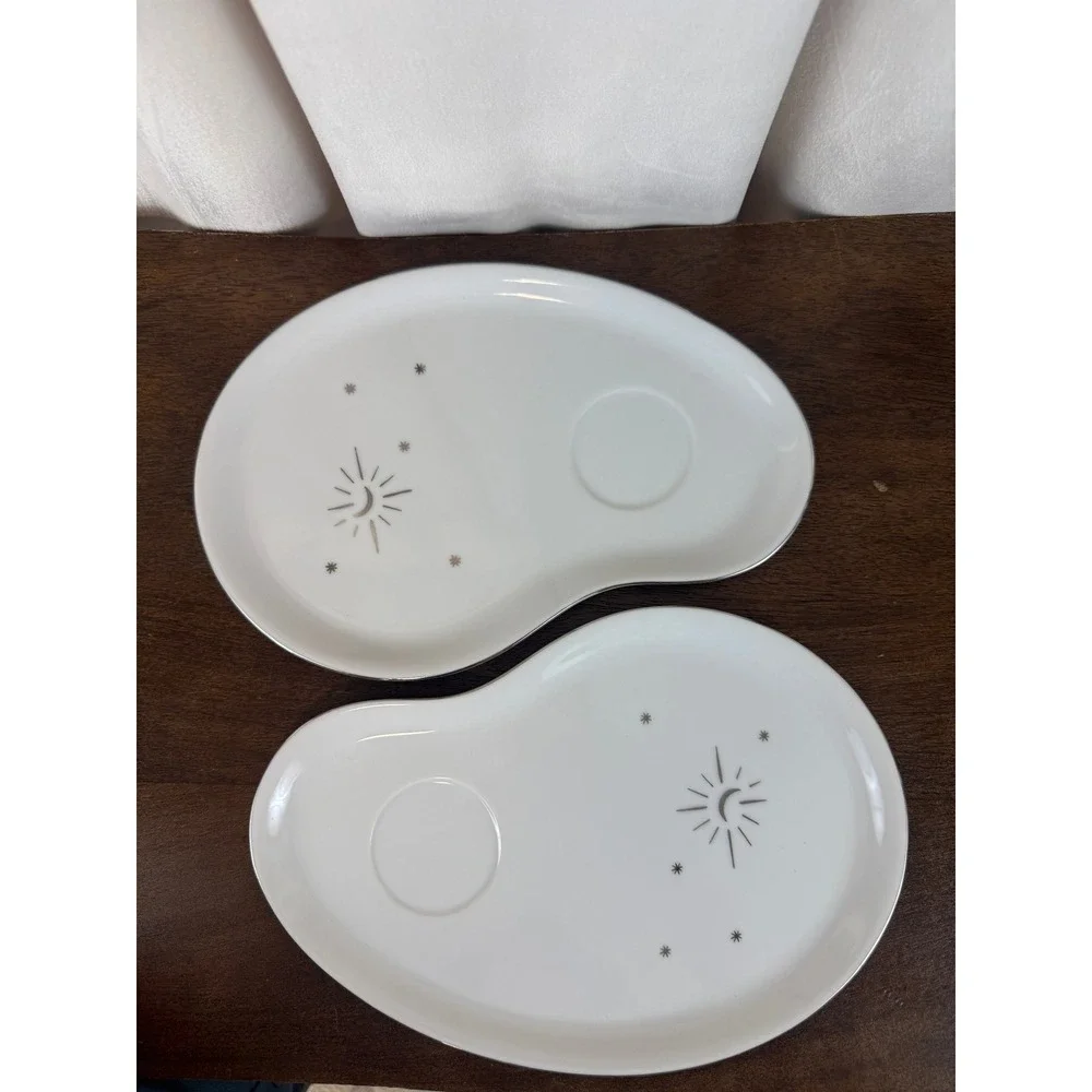 VTG PAIR (2) Aristocrat Arita Yaki MCM‎ 1950 Moon and Stars Design Snack Trays
